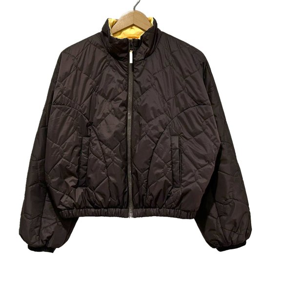 Anthropologie Women's Khaki Brown Cropped Puffer Jacket Small - Picture 2 of 4